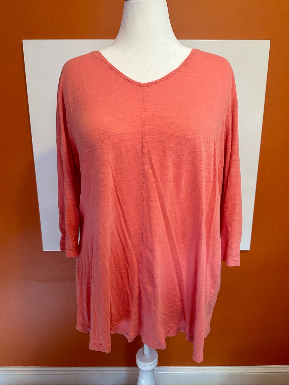 J. Jill Coral Pink Slub Knit V-Neck Tunic Top Button Sleeve Detail - 2X